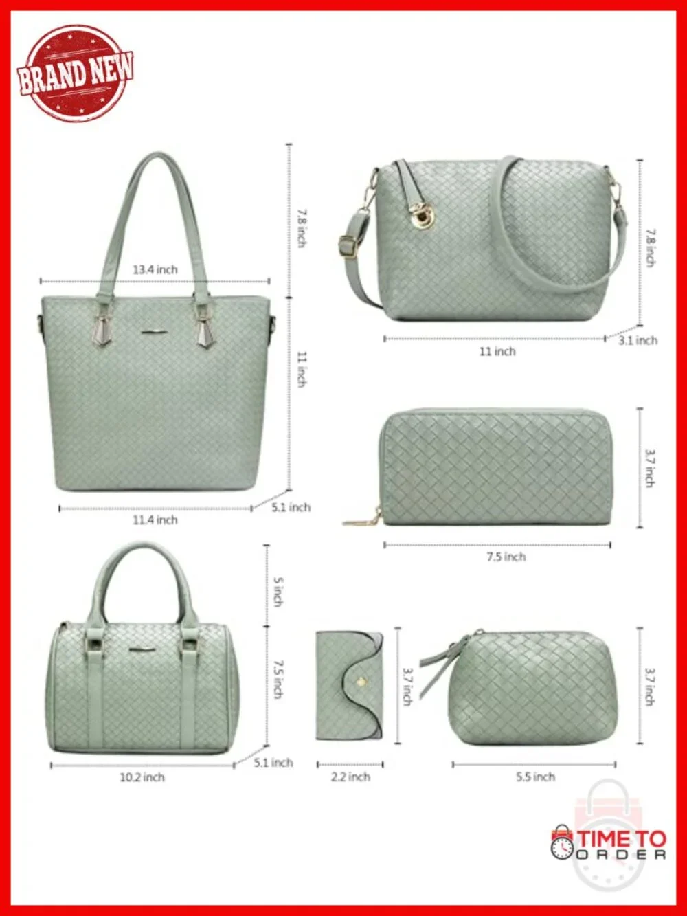 Synthetic Leather Tote Crossbody Bag Set 6pcs Satchel Purse